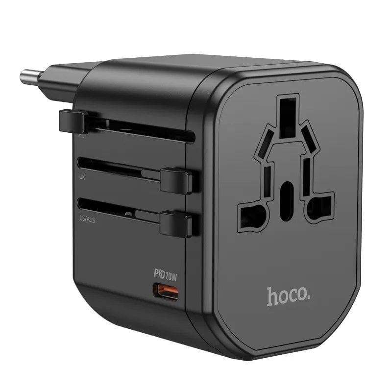 Cóc sạc nhanh 20w, ổ cắm điện du lịch HOCO AC15 Walker (1 cổng type-c, 2 cổng usb) EU / US / UK / AU chính hãng [BH 1 năm]