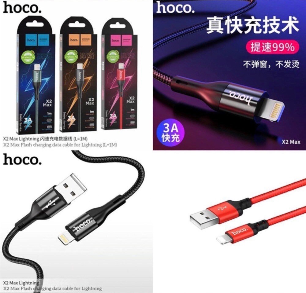 Cáp sạc nhanh 3A 1m iPhone HOCO X2 MAX usb ra iphone chui lightning dây dù chính hãng [BH 1 năm]