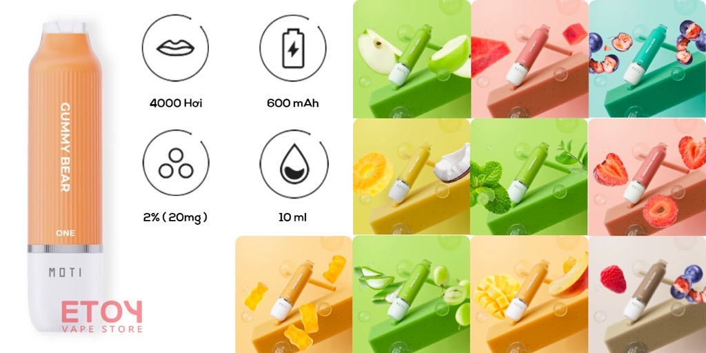 Motti podd dùng 1 lần 4000 hơi 20mg/ml, có thể mua thêm Buồng chứa vị khác để  thay đổi [BH: None]
