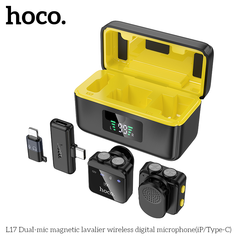 Mic thu âm không dây từ tính HOCO L17 Dual Mic (iP/Type-C) cài áo chính hãng [BH 1 năm]