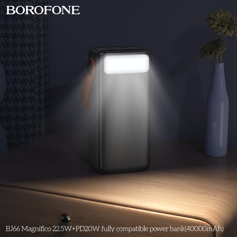 Pin sạc nhanh 22.5w BOROFONE BJ66 40.000mAh PD20W dự phòng kiêm đèn pin phát sáng chính hãng [BH 1 Năm]
