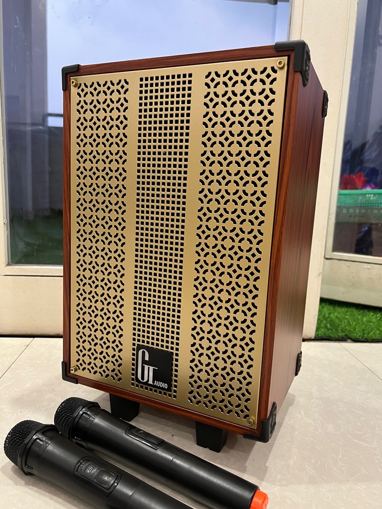 Loa kéo GT8 hát karaoke kèm 2 micro không dây, kích thước 37x20x30 bass 2 tấc, nặng 5kg [BH 6 tháng]