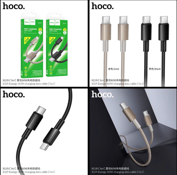 Cáp sạc nhanh 60w HOCO X119 (c-c) 2 đầu Type C dây dù siêu đẹp