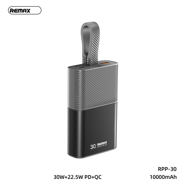 Pin sạc nhanh 22.5w REMAX RPP-30 10.000mAh dự phòng QC3.0+PD 30W kèm cáp liền pin chính hãng [BH 1 Năm]