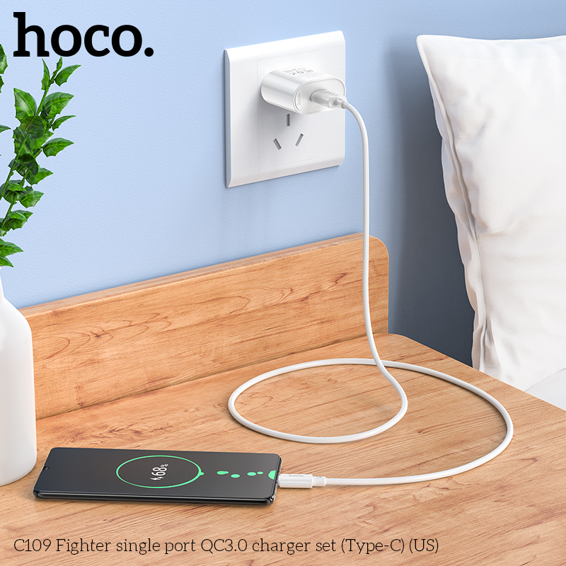 Bộ sạc nhanh 18w HOCO C109 USB ra Type-C chính hãng [BH 1 năm]
