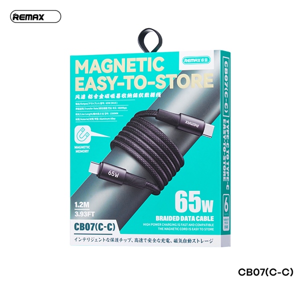 Cáp sạc nhanh 65w REMAX CB07 (c-c) 1.2m 2 đầu type-c chính hãng [BH 1 năm]