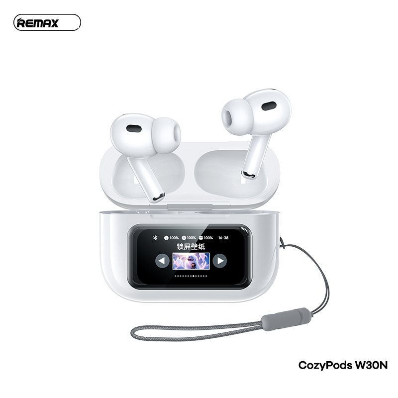 Tai nghe bluetooth REMAX COZYPODS W30N tai nghe mẫu airpods PRO2 có ANC+ENC kèm màn hình trên dock sạc [Bh 1 Năm]