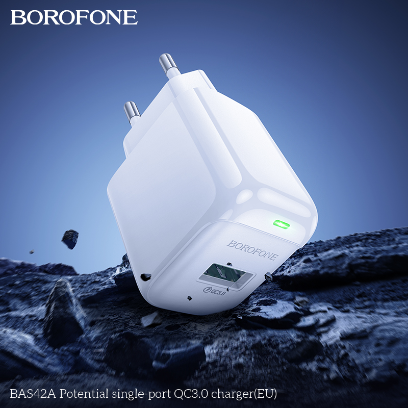 Cóc sạc nhanh 18W BOROFONE BAS42A (EU) (1 cổng USB) có báo đèn LED chính hãng [BH 1 năm]