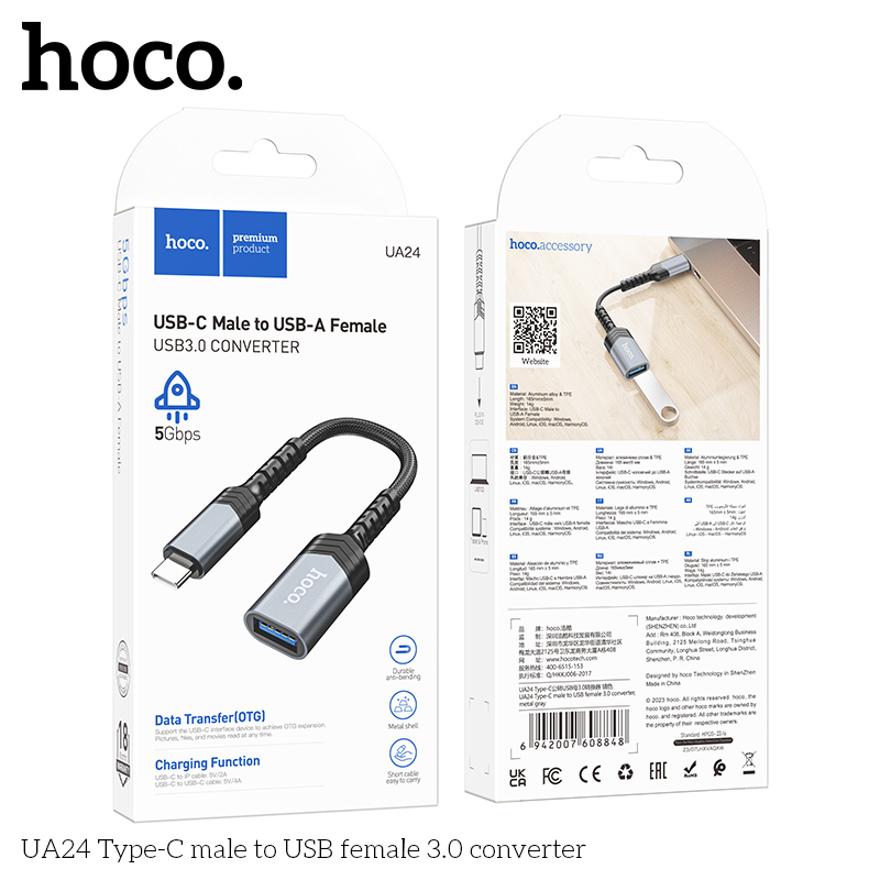 Jack chuyển đổi HOCO UA24 Type-C ra USB OTG chính hãng [BH 1 năm]