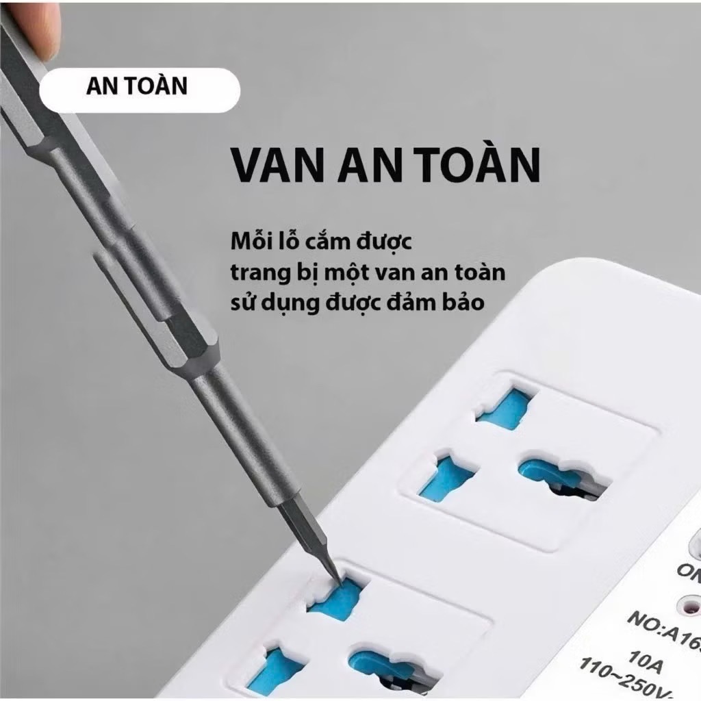 Ổ cắm điện 5V-2.0A No.A163 van an toàn gồm 6 cổng ghim điện + 4 cổng usb TIỆN LỢI [BH: 1 TUẦN]