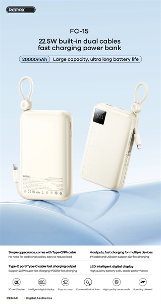 Pin sạc nhanh 22.5w REMAX FC-15 20.000mAh dự phòng CCC chính hãng [BH 1 năm]