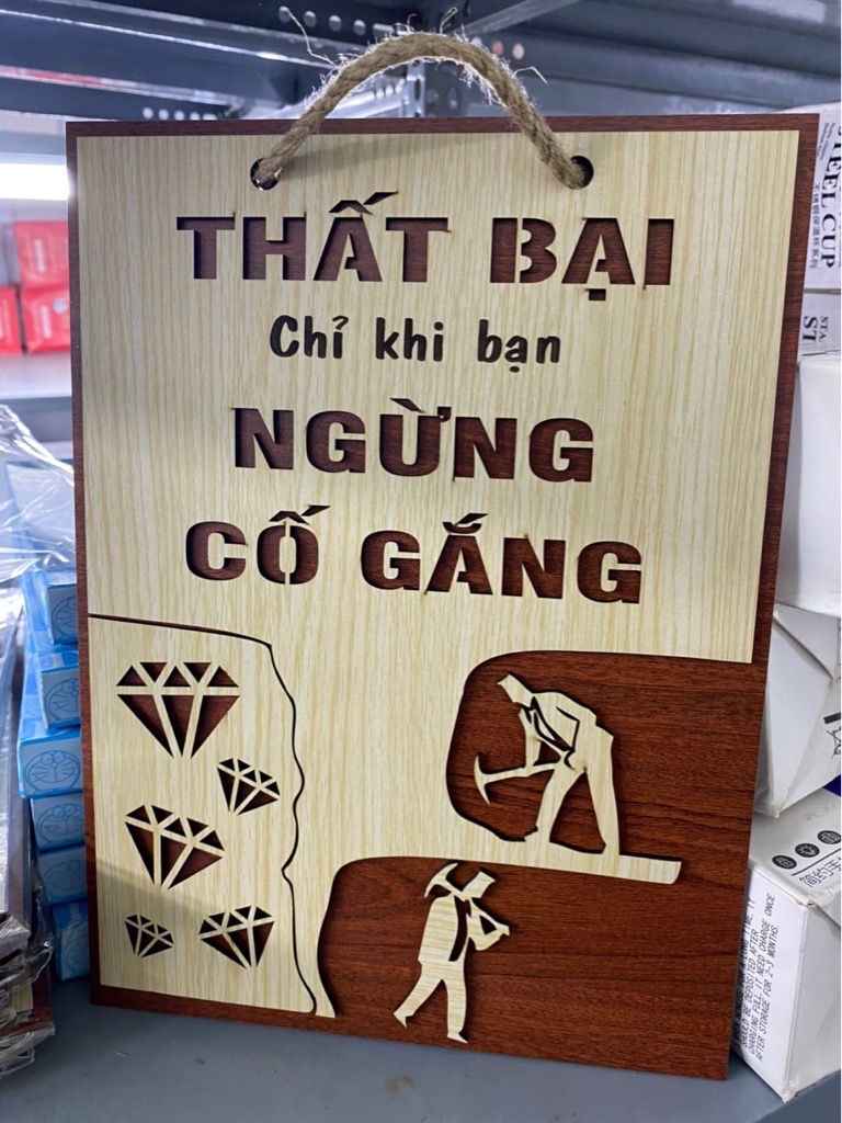 Tranh Gỗ "THẤT BẠI CHỈ KHI BẠN NGỪNG CỐ GẮNG" tạo động lực sống, decor nhà cửa, nội thất, phòng học, phòng làm việc siêu xinh [BH: NONE] / pktn sale