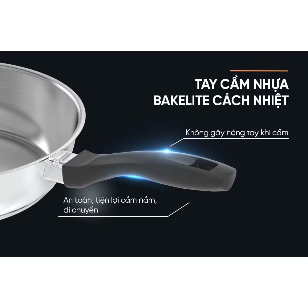 Chảo inox cán nhựa Sunhouse 3 đáy INM3 size 24cm [BH: NONE]