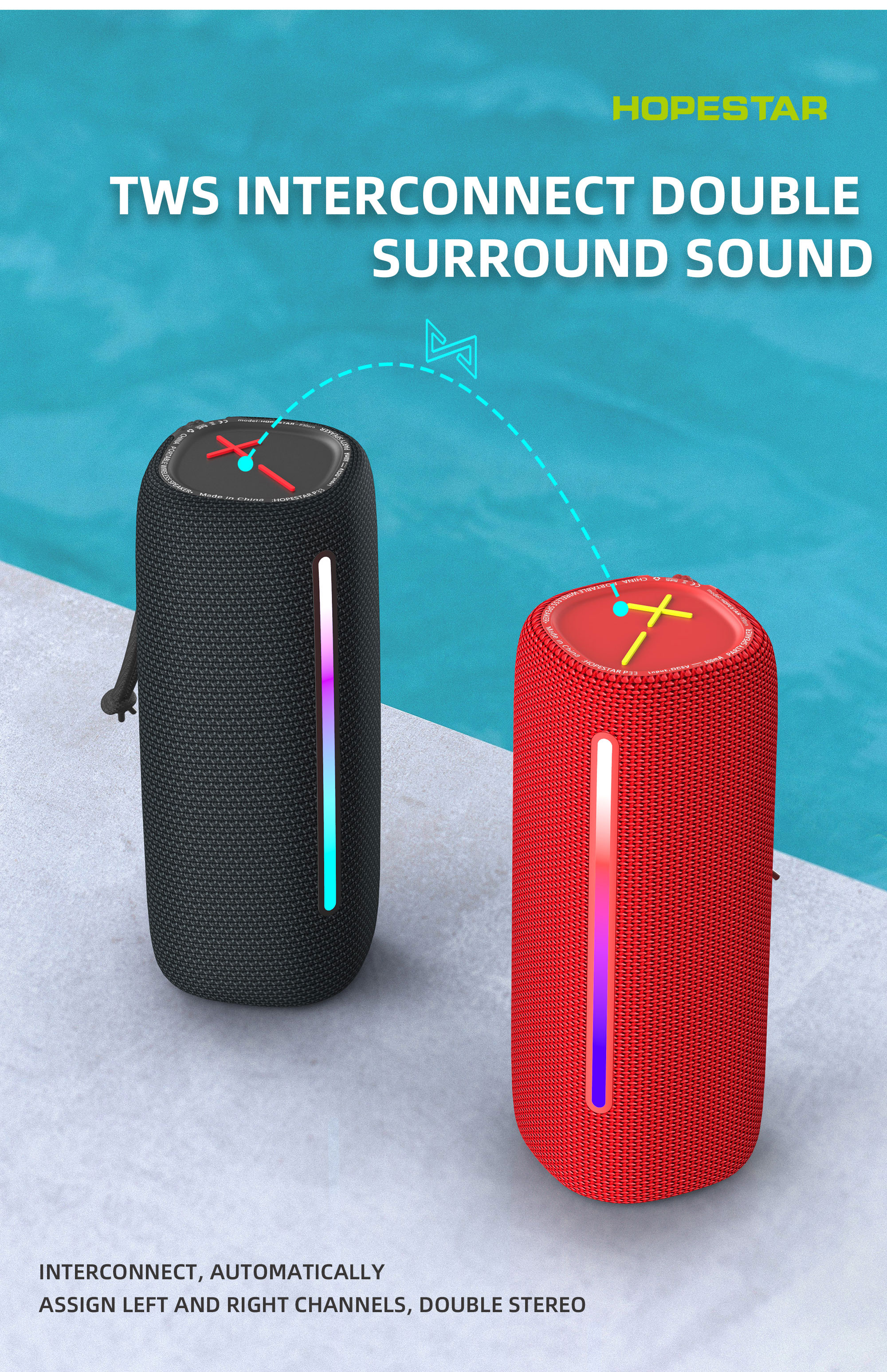 Loa bluetooth cao cấp HopeStar P33 Wireless có đèn led chính hãng siêu hay chống nước IPX6 [BH 6 tháng]