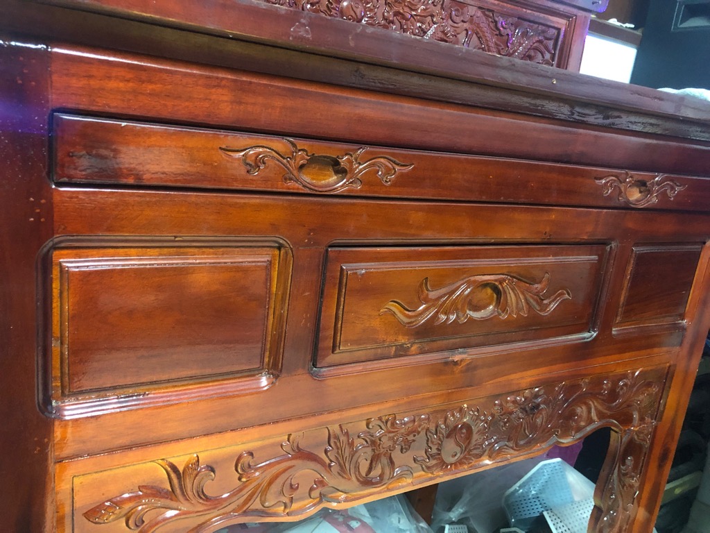 [Hàng cũ] Bàn thờ Phật, thờ Gia Tiên 2 tầng gỗ tràm nhị cấp (ngang 147, cao 136, sâu 60 cm) [mới 96%, cần thanh lý giá rẻ] / pktn sale