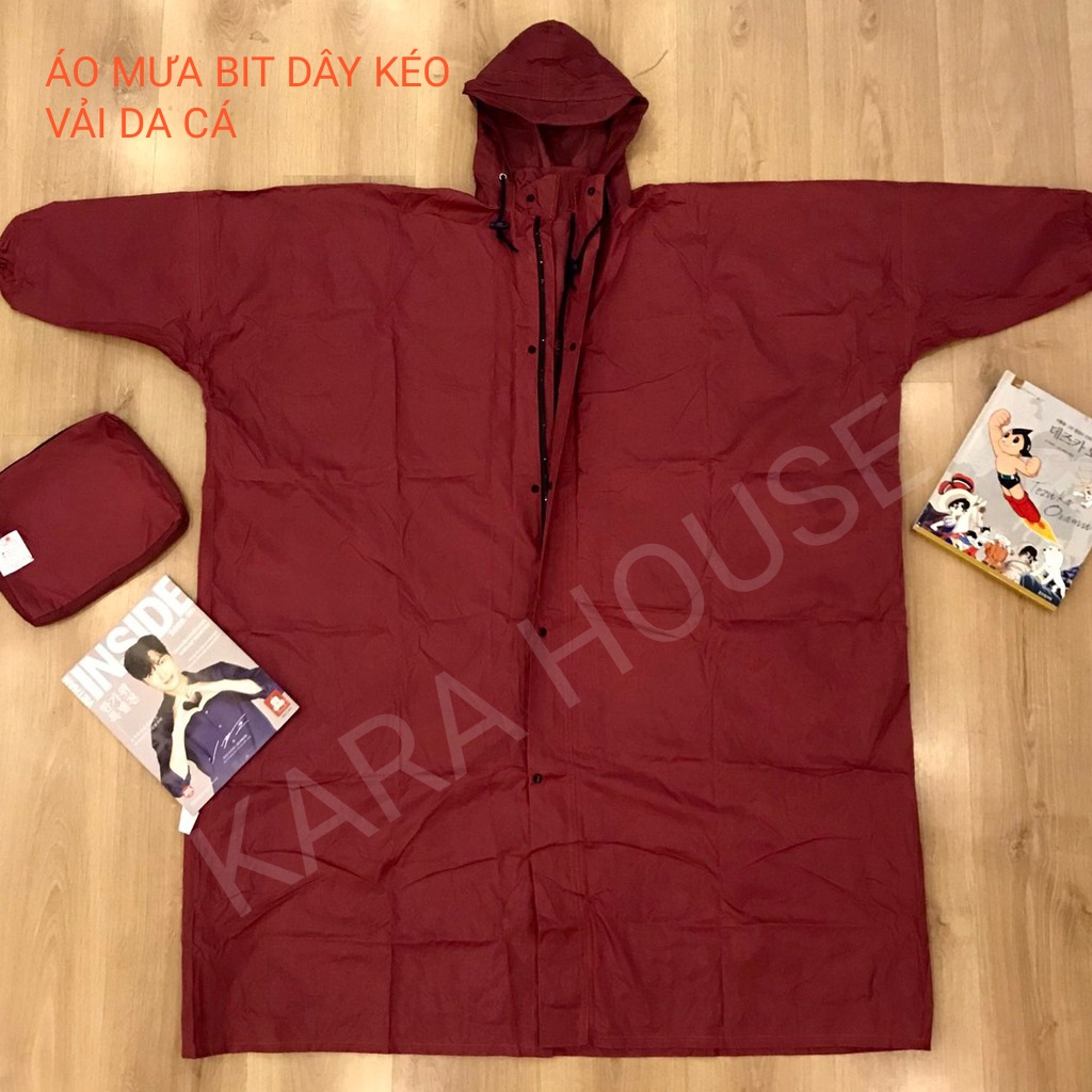 Áo mưa bít dây khóa kéo trước vải da cá xịn KaraHouse loại đặc biệt / pktn sale
