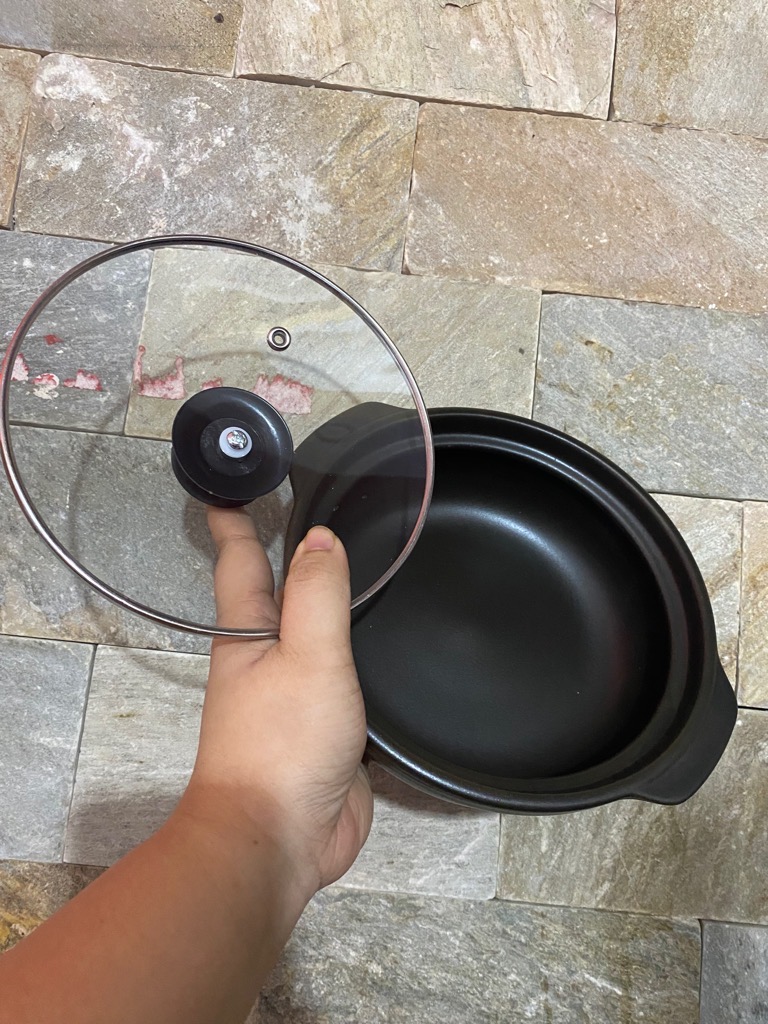 Nồi đất nắp kính chịu nhiệt 8 inch ~ 1.8L dùng kho cá, ăn mì cay tiện lợi