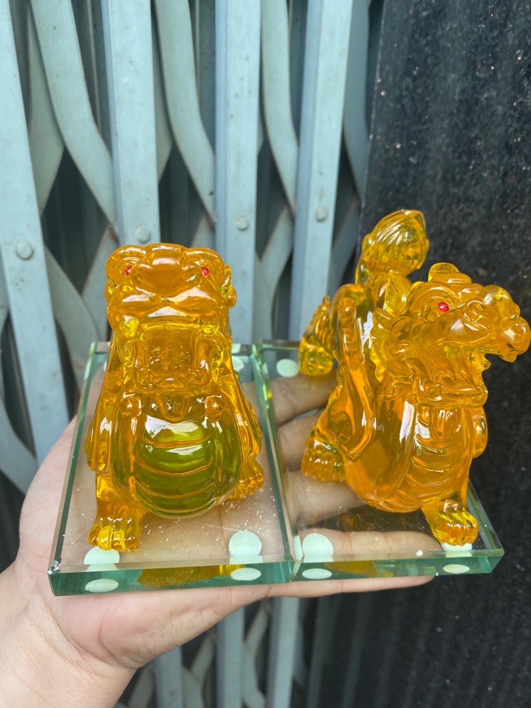 Cặp tỳ hưu phong thủy màu vàng chiêu tài lộc, trưng bàn thờ, bàn làm việc, decor