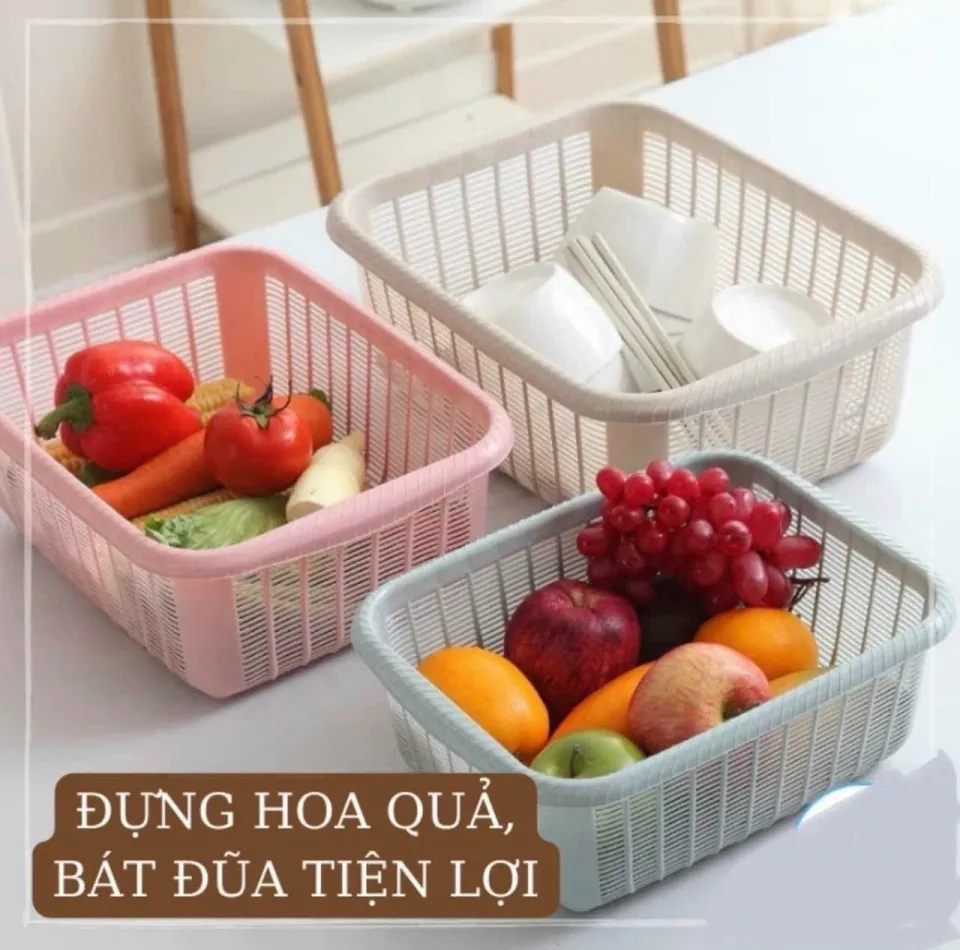 Rổ đựng rau củ đồ đạc có nắp đậy chữ nhật nhựa cao cấp 29*22*10cm