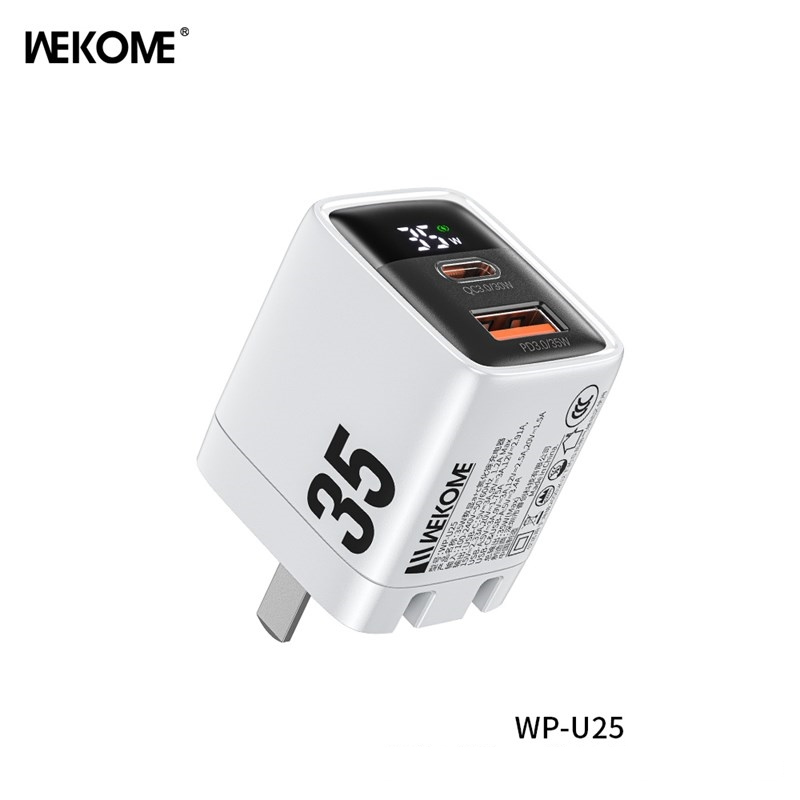 Cóc sạc nhanh 35W Wekome WP-U25 US 2 cổng ( 1 cổng USB QC3.0+ 1 cổng Type C PD35W) chính hãng [BH: 1 NĂM]