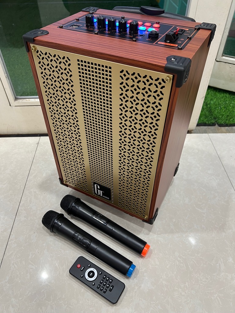 Loa kéo GT8 hát karaoke kèm 2 micro không dây, kích thước 37x20x30 bass 2 tấc, nặng 5kg [BH 6 tháng]