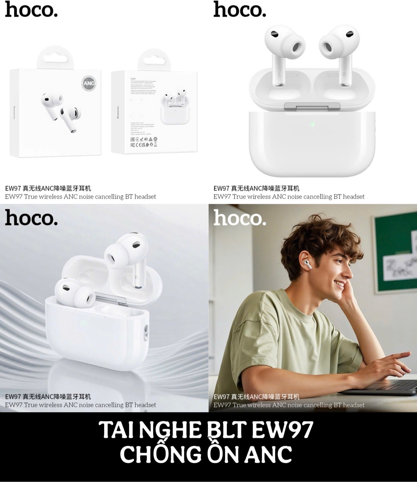 Tai nghe Bt Hoco Ew97 2 tai (có cao su) chống ồn ANC