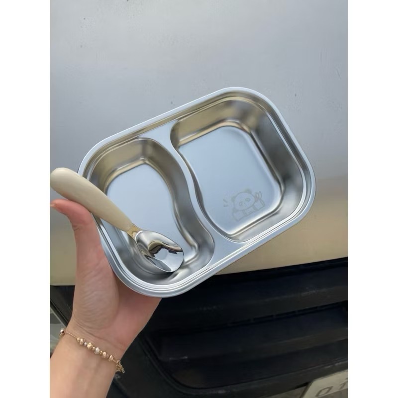 Khay cơm inox 2 ngăn cho bé [BH: none]