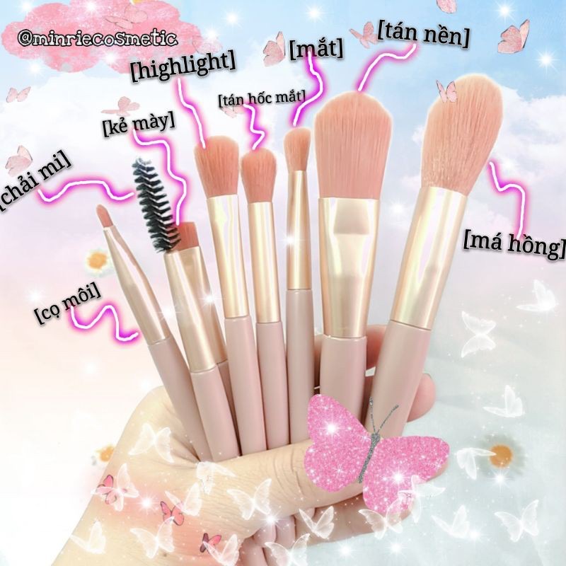 Set bộ cọ 8 cây trang điểm cá nhân chuyên nghiệp túi zip