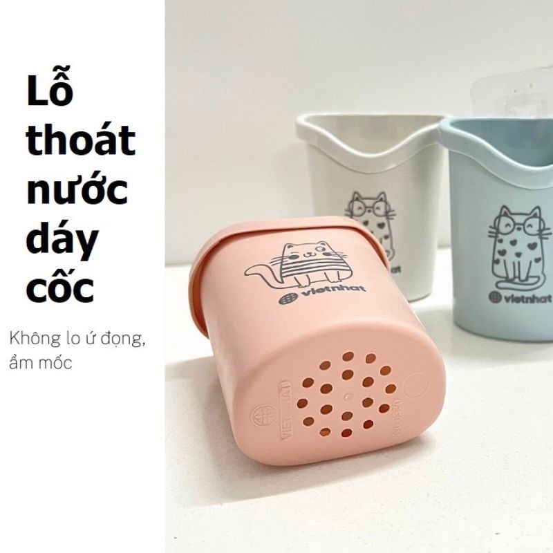 Cốc nhựa, ly nhựa PP  VN-6370 đựng bàn chải kem đánh răng dán tường, có lỗ thoát nước dưới đáy cốc 10x7.5x10cm [BH: NONE]