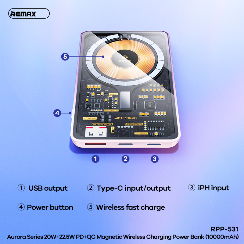 Pin sạc nhanh 22.5w KHÔNG DÂY Remax RPP-531 (hàng cũ 95% ko box) 10.000mAh PD QC3.0 sạc dự phòng chính hãng [BH 3 tháng]
