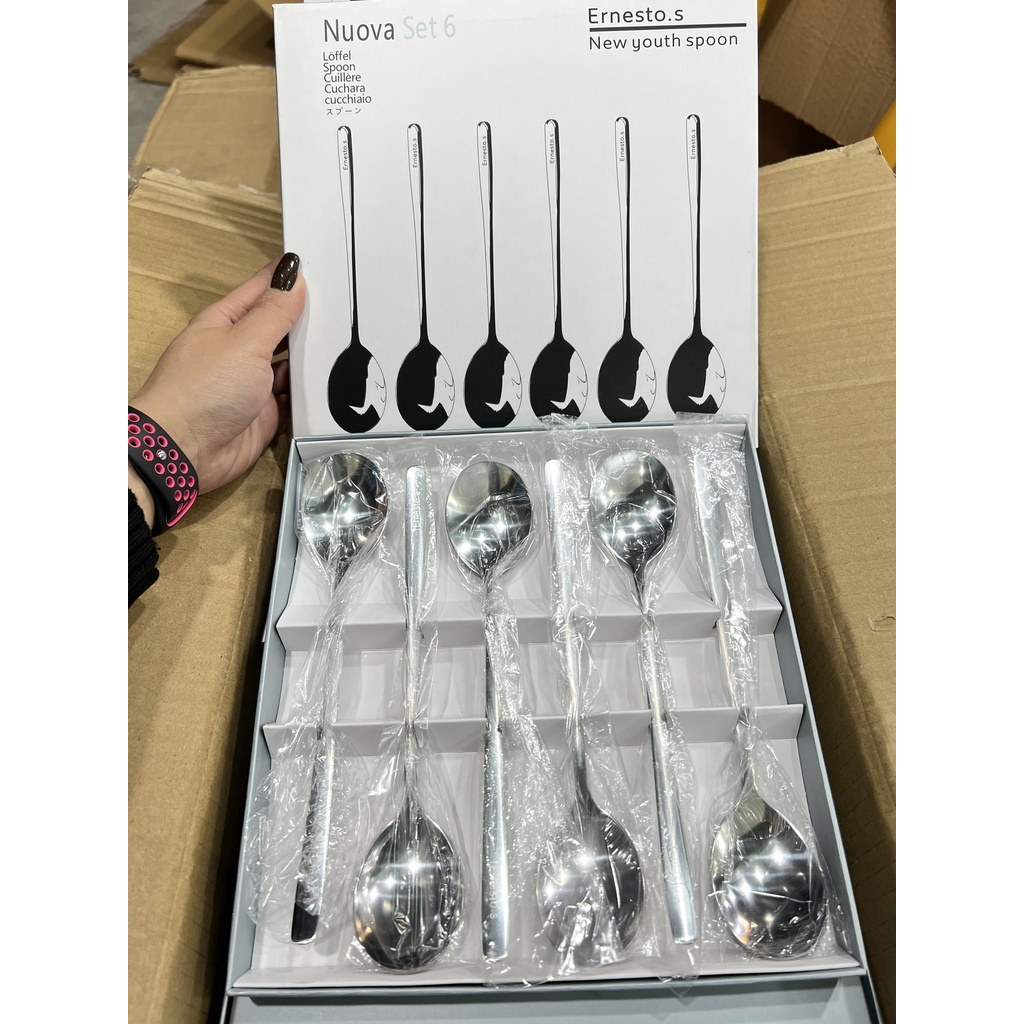 Hộp 6 muỗng inox cán dài cao cấp NVS6