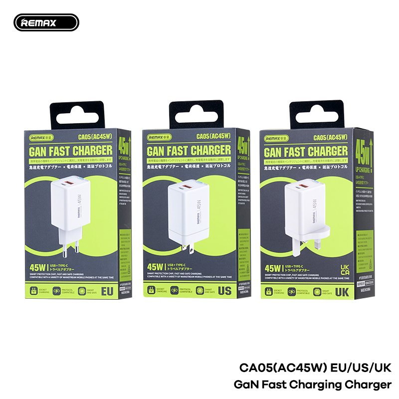 Cóc sạc nhanh REMAX CA05-AC45W US sạc nhanh 45w cóc 2 cổng 1 Type C 1 Usb siêu tiện lợi