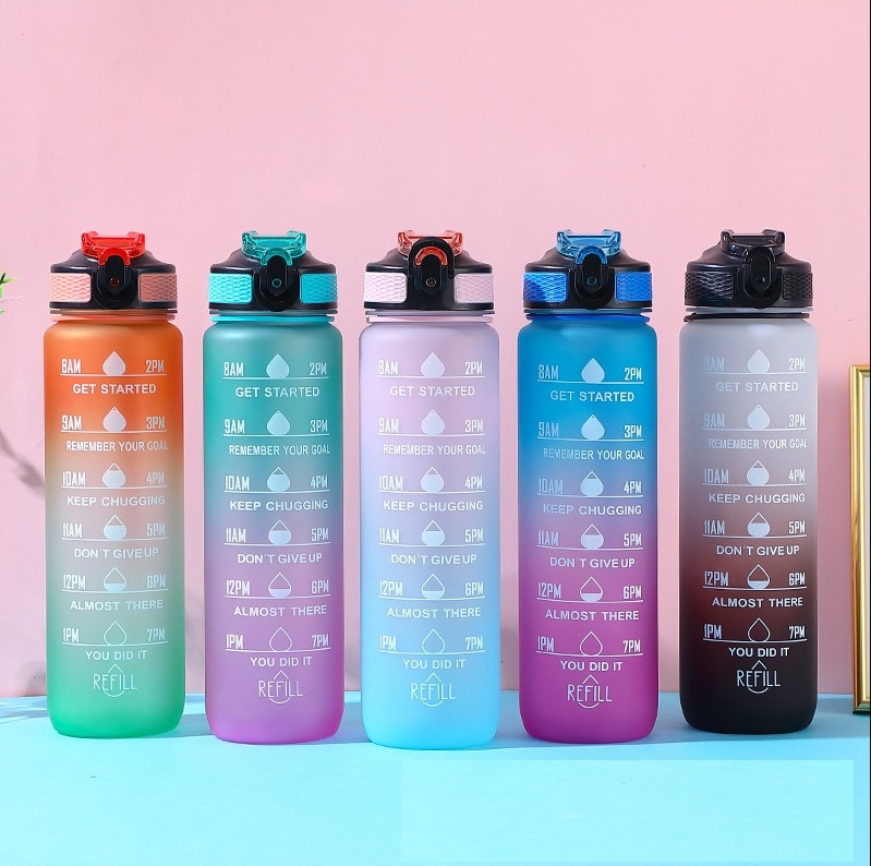 Bình Nước 1000ml Thể Thao Nhắc Nhở Uống Nước Mỗi Ngày Tích Hợp Ống Hút Có vạch kẻ chia ML và Báo Giờ / pktn sale