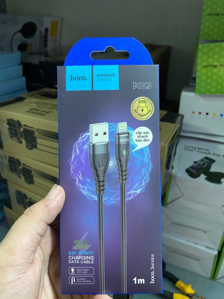 Cáp sạc nhanh HOCO ME3 iphone {usb ra iphone lightning} 1M có đèn led báo sạc chính hãng [BH 1 năm]