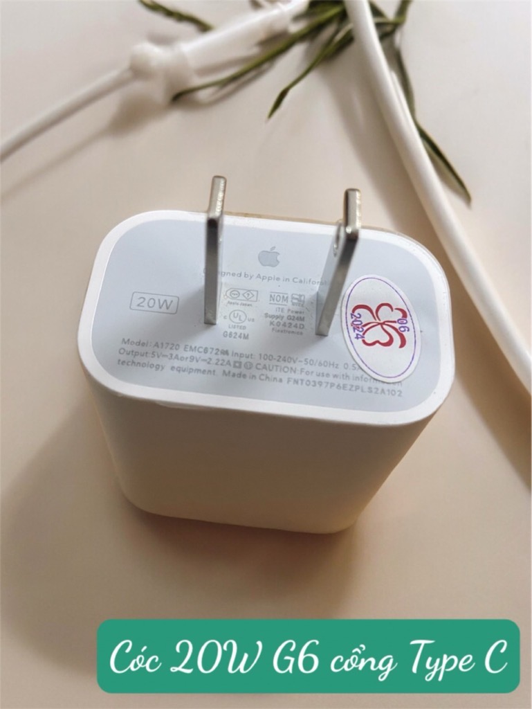 Cóc sạc nhanh 20w full box iPhone 11 12 13 PD G6 rep zin (1 cổng Type c) có hộp zin [BH 6 tháng]