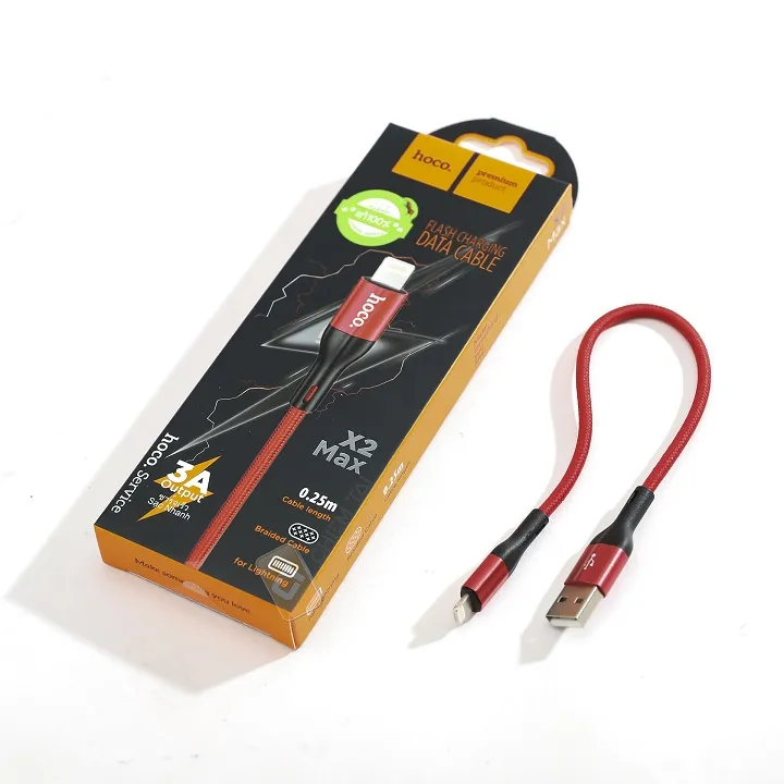 Cáp sạc nhanh 3A ngắn 25cm usb ra iPhone HOCO X2 MAX chui lightning dây dù chính hãng [BH 1 năm]