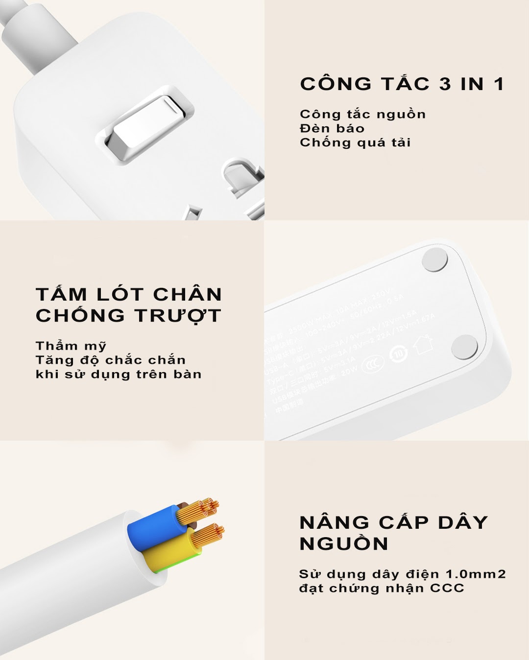 Ổ cắm điện tích hợp sạc nhanh Xiaomi 20w 2 cổng usb vs 1 cổng type-c (2a1c) 3 chấu chính hãng tiện lợi [BH: 12 tháng]