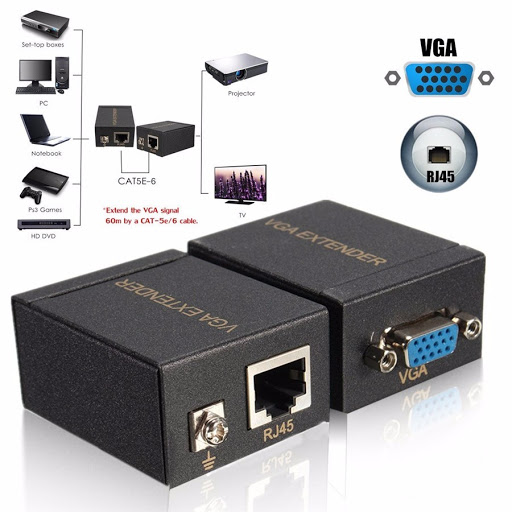 Bộ chuyển khuếch đại tín hiệu kéo dài VGA 60m bằng cáp mạng Ethernet full HD 1080P [BH 1 tháng]