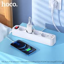 Ổ cắm điện thông minh HOCO NS1 hỗ trợ 2 USB quick charge và 1 typeC PD 20W - công suất tải đến 4000W [BH: 1 năm]