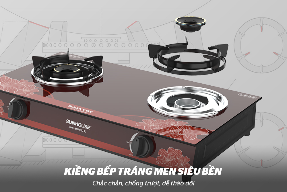 Bếp ga đôi SH2022 Tiết kiệm gas, thiết kế hoa đỏ sang trọng hiện đại [BH: 1 THÁNG]