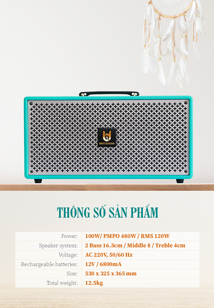 Loa kéo Best Sound M8 Pro bluetooth karaoke xách tay kèm 2 micro không dây [BH 1 năm]
