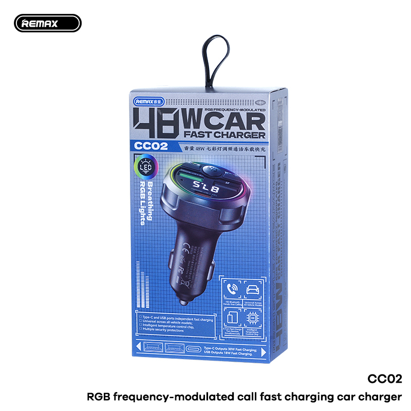 Tẩu sạc nhanh REMAX CC02 tẩu sạc xe hơi ô tô sạc nhanh 48w tẩu 3 cổng 2 cổng sạc USB 1 cổng sạc Type C kèm bluetooth siêu tiện lợi