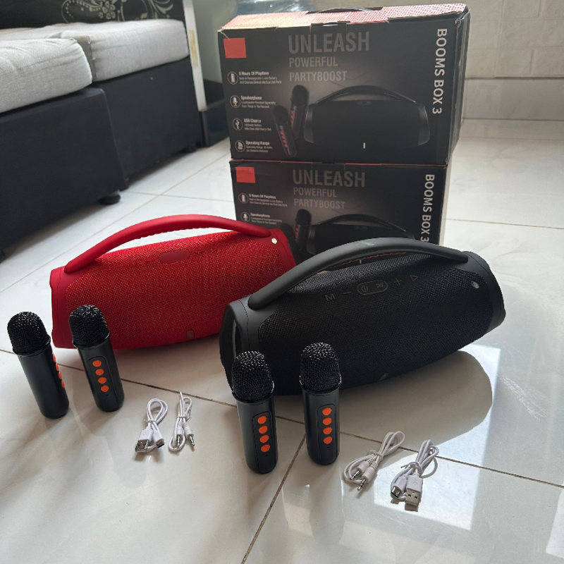 Loa bluetooth karaoke BoomBox3 B21 loa kèm 2 micro không dây hát siêu hay [BH 3 Tháng]6l8