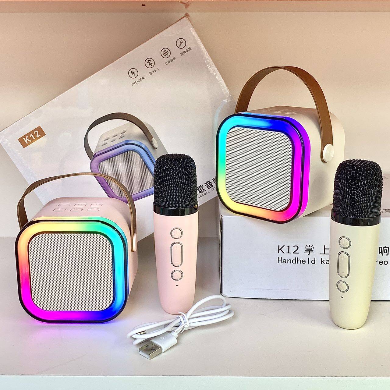 Loa karaoke K12 bluetooth có đèn led kèm 1 micro không dây [BH 6 tháng]