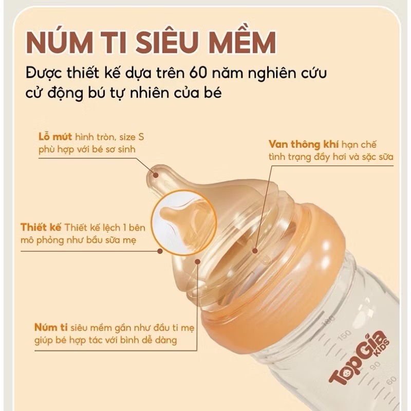 Bình sữa 180ml thuỷ tinh cao cấp Top Gia [BH: None]