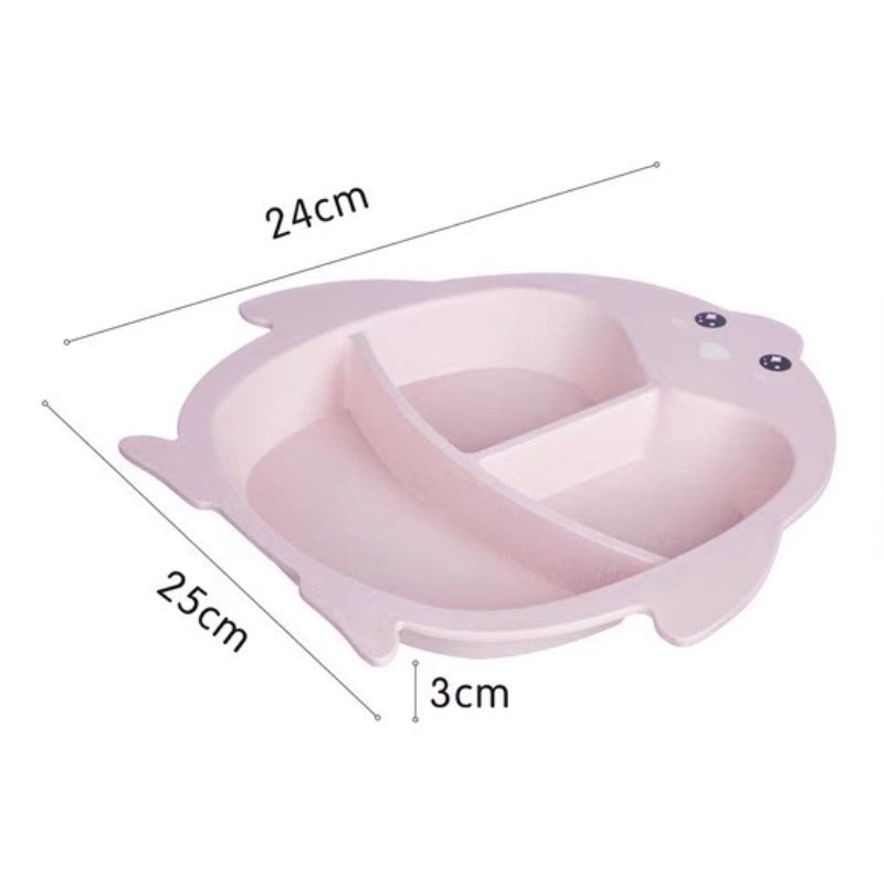 Khay đựng cơm, bát ăn dặm 3 ngăn kèm muỗng, thìa, đũa cho bé [BH: None]