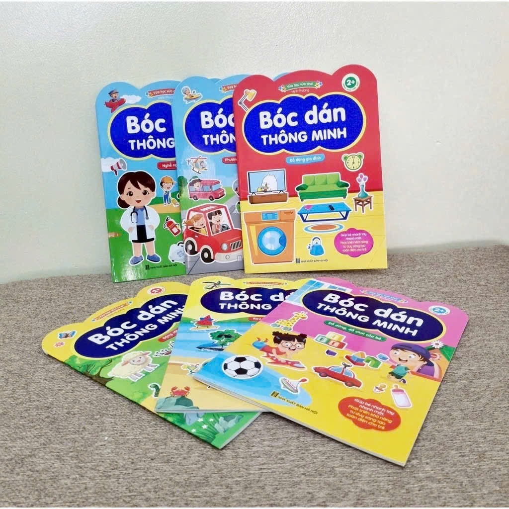 Combo 6 quyển tập bóc dán thông minh 6 chủ đề cho bé vừa chơi vừa học song ngữ
