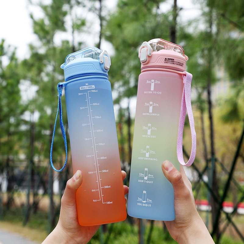Bình Nước 1000ml Thể Thao Nhắc Nhở Uống Nước Mỗi Ngày Tích Hợp Ống Hút Có vạch kẻ chia ML và Báo Giờ / pktn sale