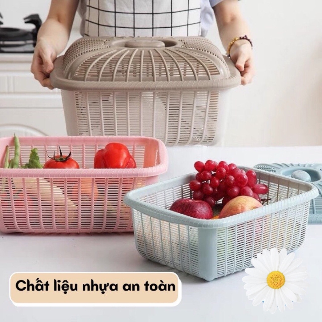 Rổ đựng rau củ đồ đạc có nắp đậy chữ nhật nhựa cao cấp 29*22*10cm