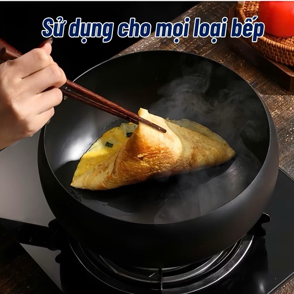 Chảo chống dính tròn 24cm có nắp kính đa năng: chiên, xào, rán, luộc [BH: NONE]